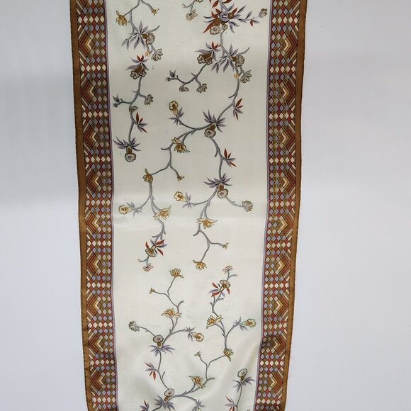 Oscar De La Renta Rectangle Silk Scarf Geometric Border & Floral Design - Picture 6 of 9